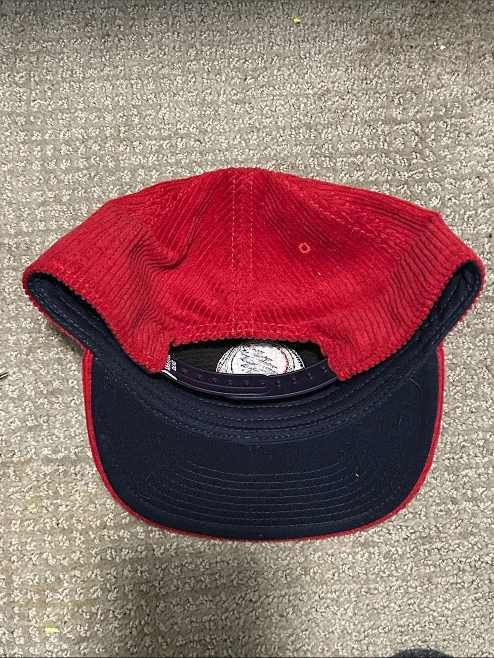 NWOT Mens Red Corduroy Grateful Dead Snap Back Baseball Cap with Graphic Patch